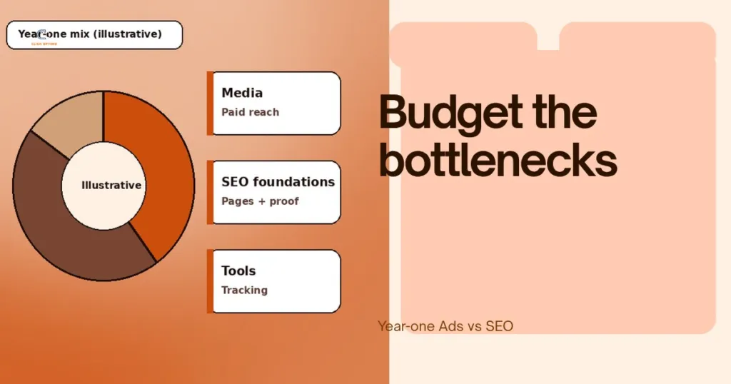 Budget allocation motif for Ads vs SEO in year one for service businesses