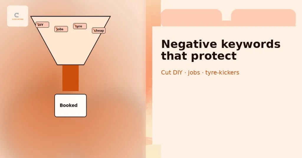 Filter motif showing negative keywords protecting home and professional service ad spend