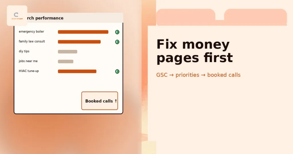 Search Console money-page motif for service business SEO priorities
