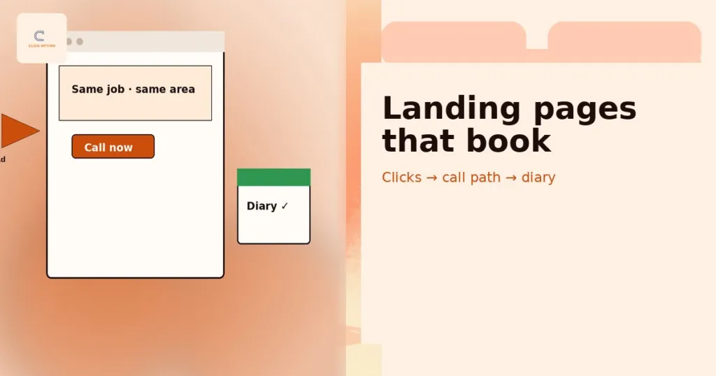 Landing page wireframe motif for service ads converting to booked calls